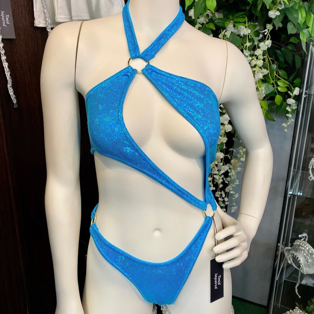 Blue Halter Cut-Out One Piece Swimsuit